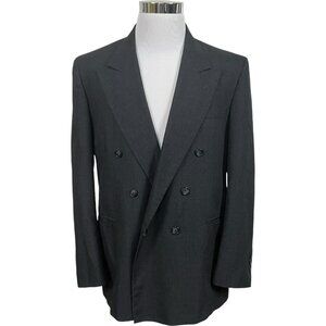 C&R Clothiers Mens‎ Wool Double Breasted Dark Grey Suit Jacket Size 42 Made USA
